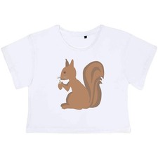 'Squirrel With Acorn' Women's Cotton Crop Tops (CO050311)