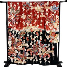 JAPANESE KIMONO FURISODE RED 161.5cm 5 ft 4 in PURE SILK B0917