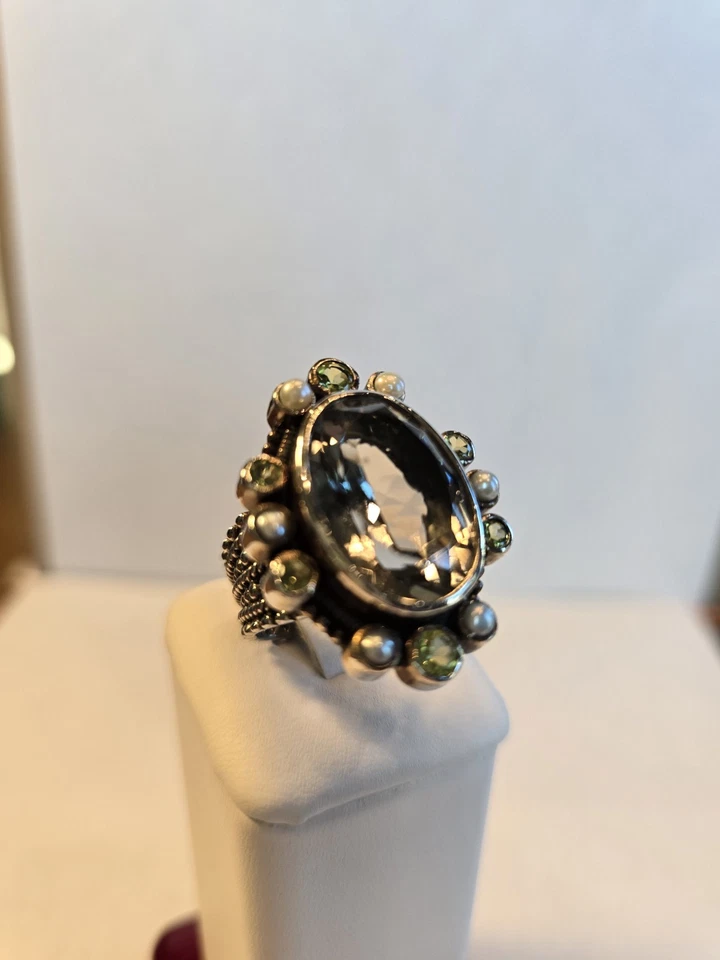 ANILLO PRASIOLITA ESTERLINA con Peridoto y Perla●TALLA 9.5 Foto 3 de 4
