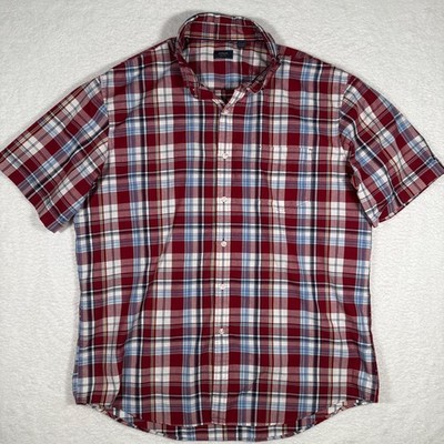 Arrow Button-Up Shirt Men's XL Short Sleeve Multicolor Plaid Chest Pocket Red