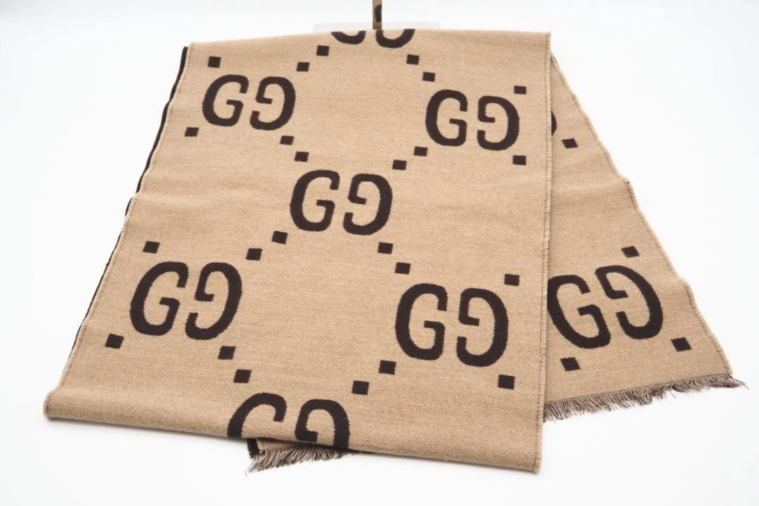 Foulard Gucci GG laine jacquard soie marron beige   Remboursement garanti