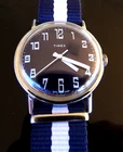 TIMEX  MENS CHROME MECHANICAL  BLUE DIAL 1978 34 MM NEW NATO STRAP NEAR MINT