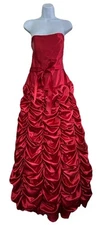 Jessica McClintock Strapless Corset Red Satin Dress Gown Puffed Layered Size 12