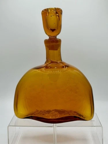 Blenko Glass 566 Decanter In Gold W/stopper Stunning - Super Clean & Clear