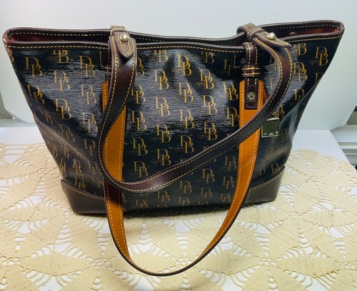 Dooney & Bourke Handbag Logo Print Body Charm Feet Double Handles SnapClose