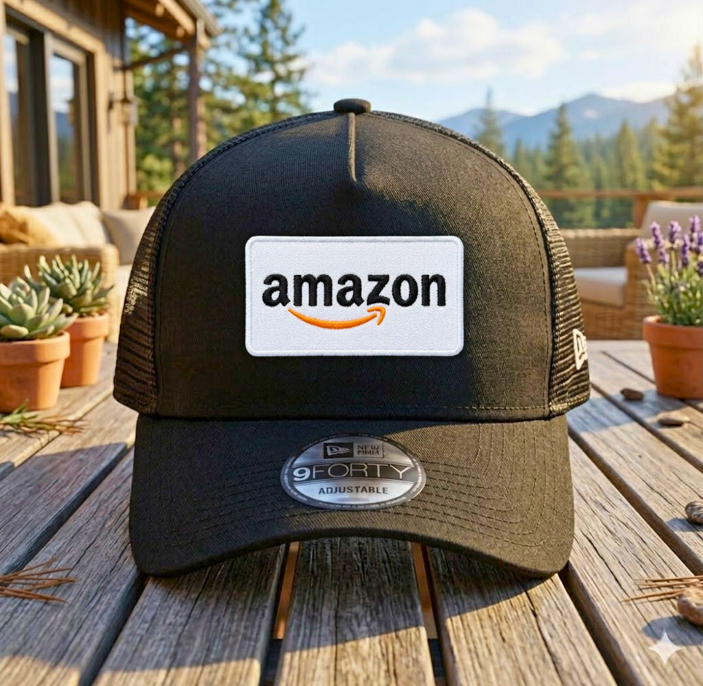 Amazon Logo Embroidered Trucker Hat Mesh Snapback Retail Work Cap