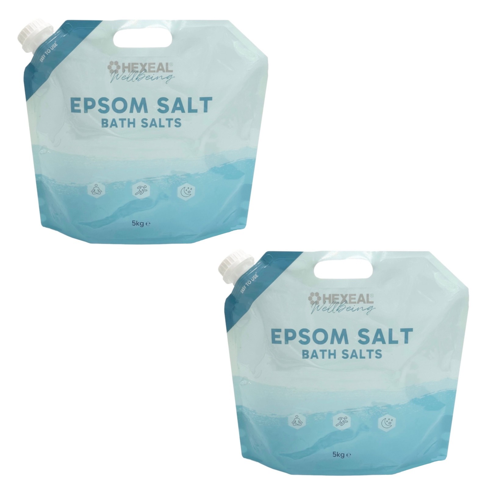 Hexeal Epsom Salt 10kg – 2 x 5kg Pouch of Magnesium Sulphate for Bathing