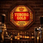 VINTAGE TUBORG GOLD LIGHT UP SIGN FAKE STAIN GLASS BEER MAN CAVE