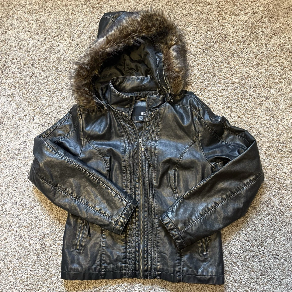 A.N.A. Chaqueta de piel sintética metálica marrón dorada talla grande para mujer Foto 2 de 4