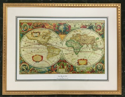 Antique Map of the World Custom Framed Poster Print