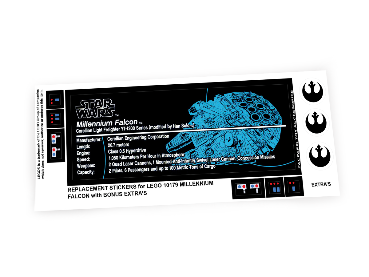 Customised replacement stickers for Set 10179 Millennium falcon