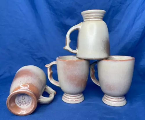 Vintage Frankoma Plainsmen Desert Gold C12 Coffee Mug Set of 4 Handle Footed