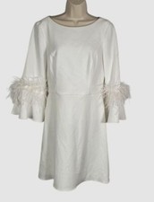 Adrianna Papell Women's Ivory Stretch Crepe Feather Sleeve Sheath Dress Size 8