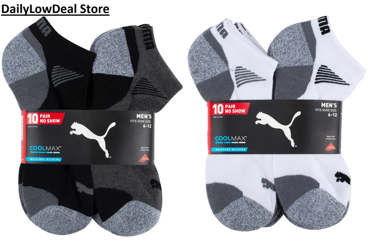 Puma Men&#039;s No Show Socks, 10 Pair White Or Black Select | eBay