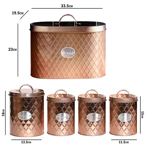5Pcs Kitchen Bread Bin Storage Tins Canister Set Airtight Lid Tea Coffee Sugar - Picture 7 of 23