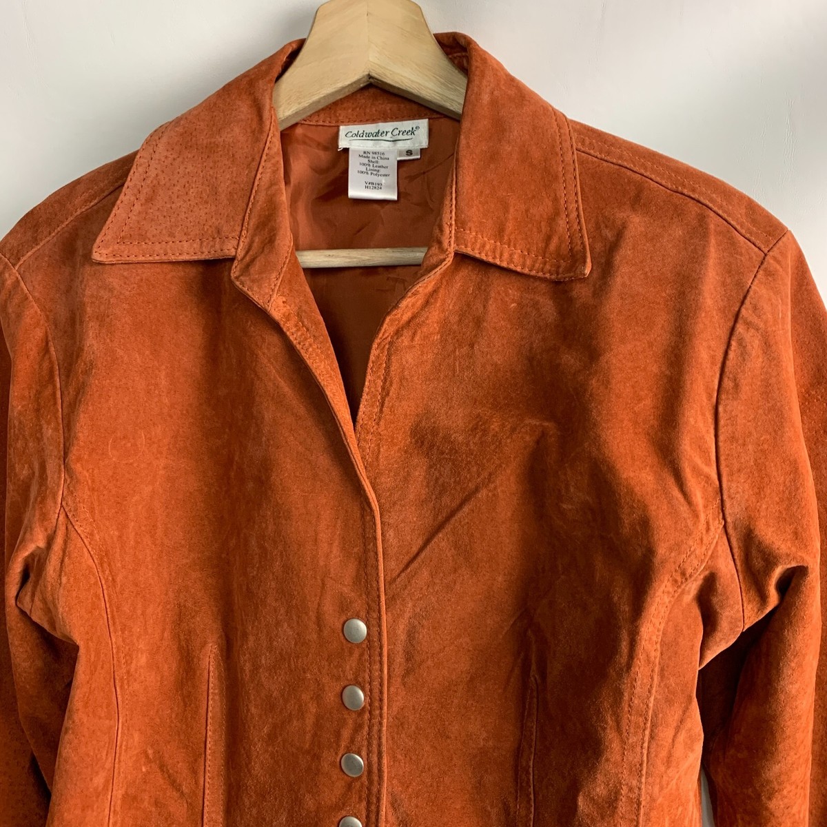 Coldwater Creek Jacket Orange Leather Suede Collared Snaps Cuff