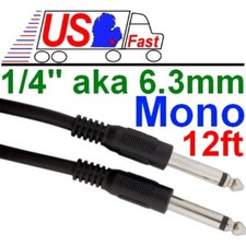 12ft Mono 1/4"Male M Audio/Guitar/Amp/Microphone/PA/Mic Cable/Cord/Wire,6.35mm