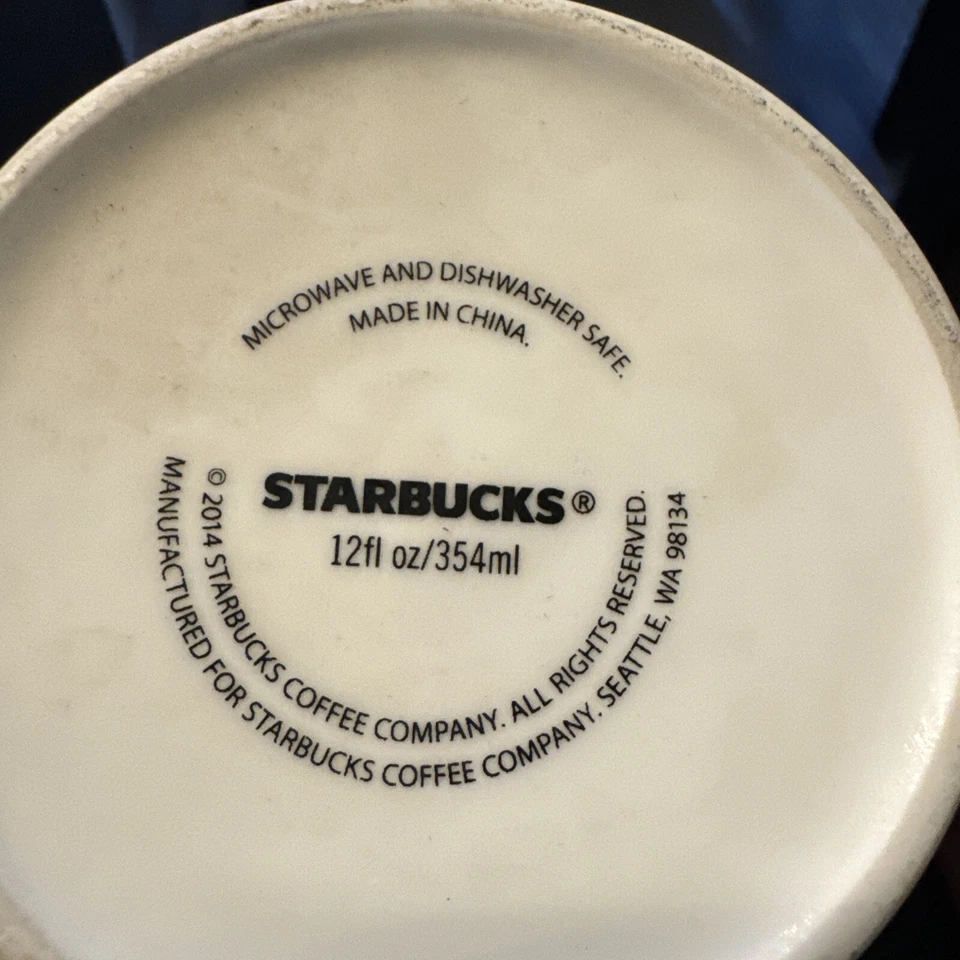 Starbucks Mug White Porcelain Red Starburst Art Dated2014 Collectible Small Chip - Image 4 of 4