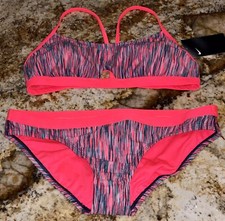 NIKE Sport Keyhole Space Dye Coral Grey 2pc Bikini Swim Suit NEW Womens Sz L