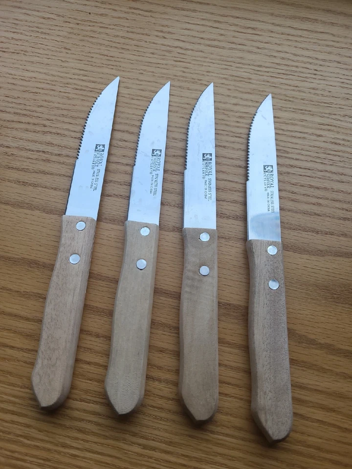 Royal Norfolk Cubiertos Acero Inoxidable Mango Madera Lote 4 Cuchillos para Carne Nuevos sin Etiquetas Foto 2 de 4