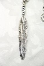 Feather Necklace Silver Pewter Charm 3 1/4" Pendant Stainless Steel Chain 18"