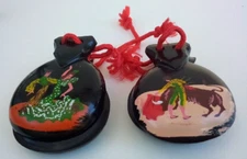 Vintage CASTANETS Clappers Wooden Spanish Bull Fight & Flamingo Dancers