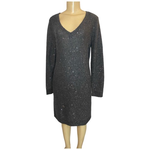 Jigsaw Dark Gray Sequin Knitted Wool Alpaca Blend Dress Knee Length Medium - Picture 2 of 10