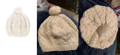 HAT ATTACK Fisherman Tam with Knit Pom Beret IVORY beanie New Designer