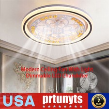 Modern Ceiling Fan With Light Dimmable LED Chandelier Lamp & Remote Lamp Fixture