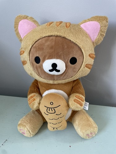 Rilakkuma Katze mit Taiyaki Fisch Tigerbär Plüschtier Neko Rilakkuma San-X 13"" Reißverschluss - Bild 1 von 4