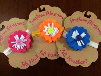 Little Girls Set of 3 Fringy Felt Flower Ribbon Headbands  display picture 3
