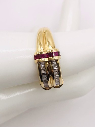 18k Yellow Gold Natural Diamond And Ruby Ring W/appraisal - Picture 2 of 9