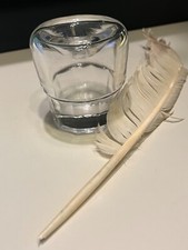vintage glass ink well and quill pen
