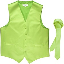 New Men's Formal Tuxedo Vest Waistcoat 1.5" skinny Necktie lime green wedding