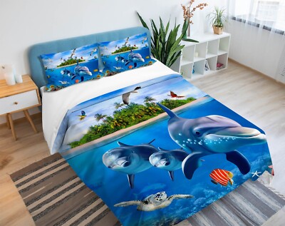 3D Ocean Dolphin A6595 Bed Pillowcases Quilt Duvet Cover Set Queen King Amy