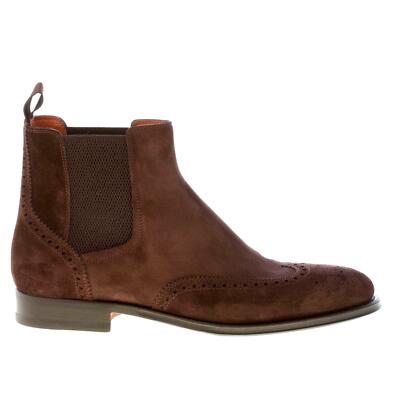 SANTONI men shoes Brown fine suede elegant chelsea boot Classic wingtip brogue