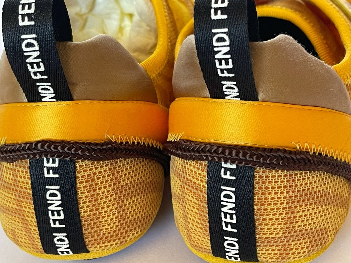 New Auth FENDI FF Vertigo Hybrid Sneakers Yellow Women's Eur 37.5