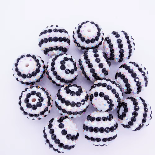 10Pcs Spring Summer 20MM Both Rose-White Colors Striped Resin Rhinestone Bead Lo