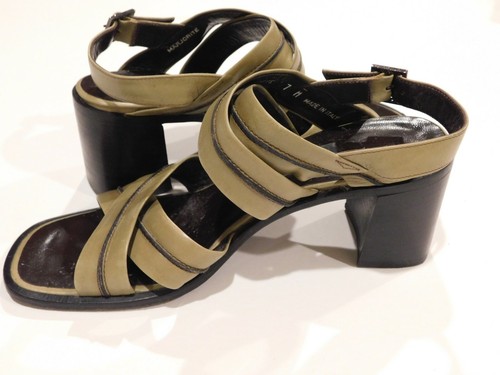 Bally Size 7 Olive Green Leather Criss Cross Woman Sandal Shoe Made in Italy - Picture 7 of 12