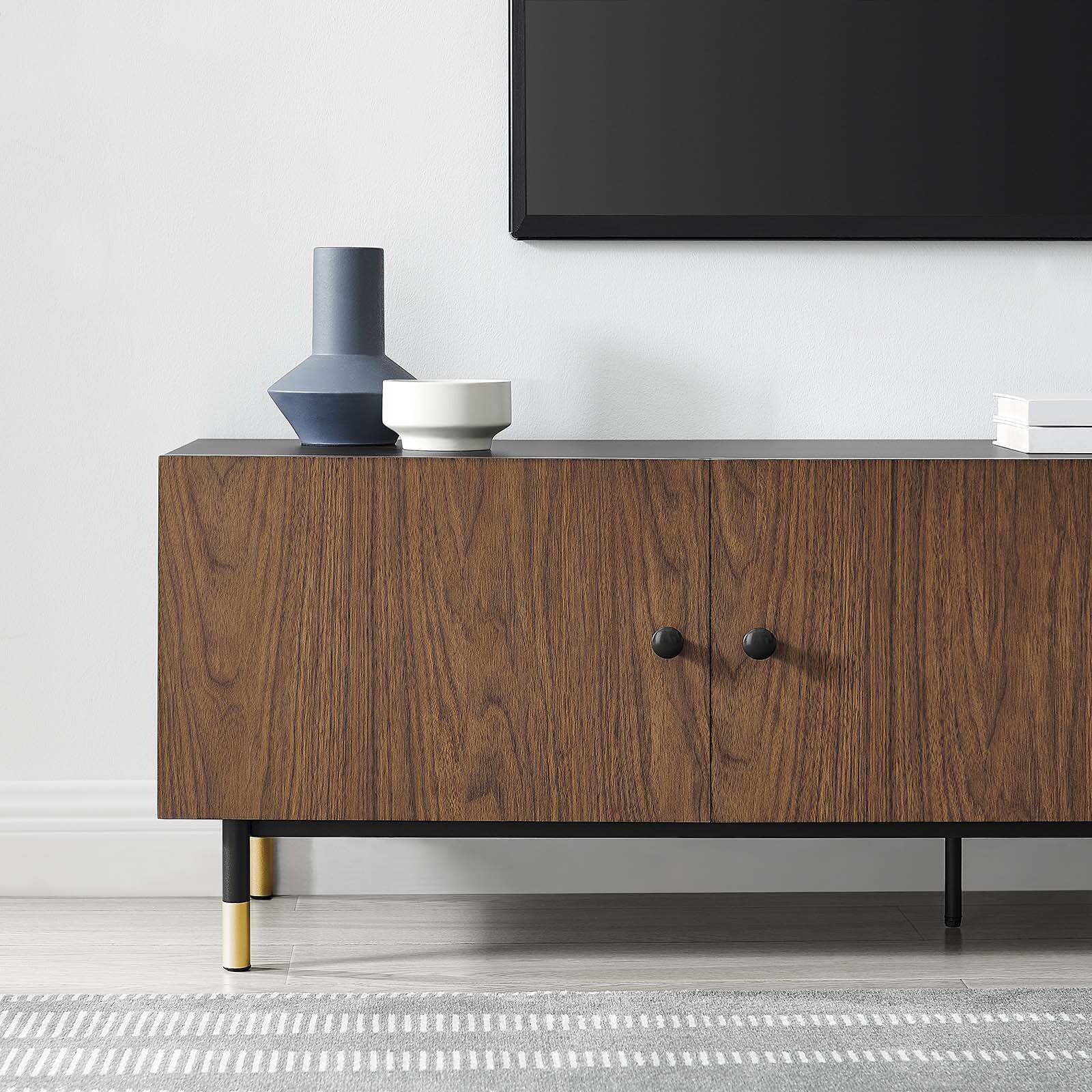 Modway Nexus Wood Grain 60" TV Stand in Black Walnut - For TVs Up to 65 Inches