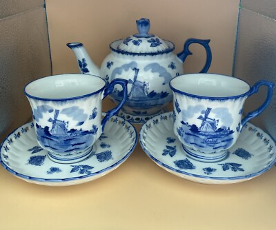 Delfter Royal Twickel Teekanne & 2 Tassen & Untertassen Ter Steege Bv