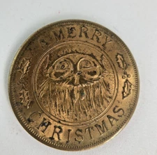 1930s Merry Christmas Lucky New Year Token / Coin ~ Santa Claus Clover Horseshoe