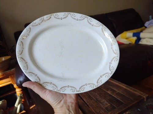 Antique 1800s Knowles Serving Platter Semi Vitreous Porcelain White Gold Ribbon - Picture 13 of 19