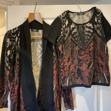 LADIES TWIN SET RED BLACK ABSTRACT PATTERN SIZE M/L EX CON final price 