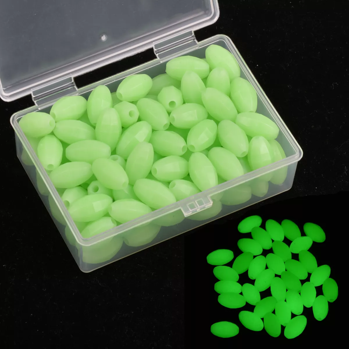 100pcs Glow Beads Hard Plastic Luminous Fishing Beads Green White