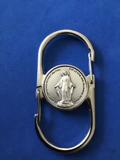 Our Lady Of GRACE Mask Holder Keychain Fob Saint Medal Italy Silver Tone 