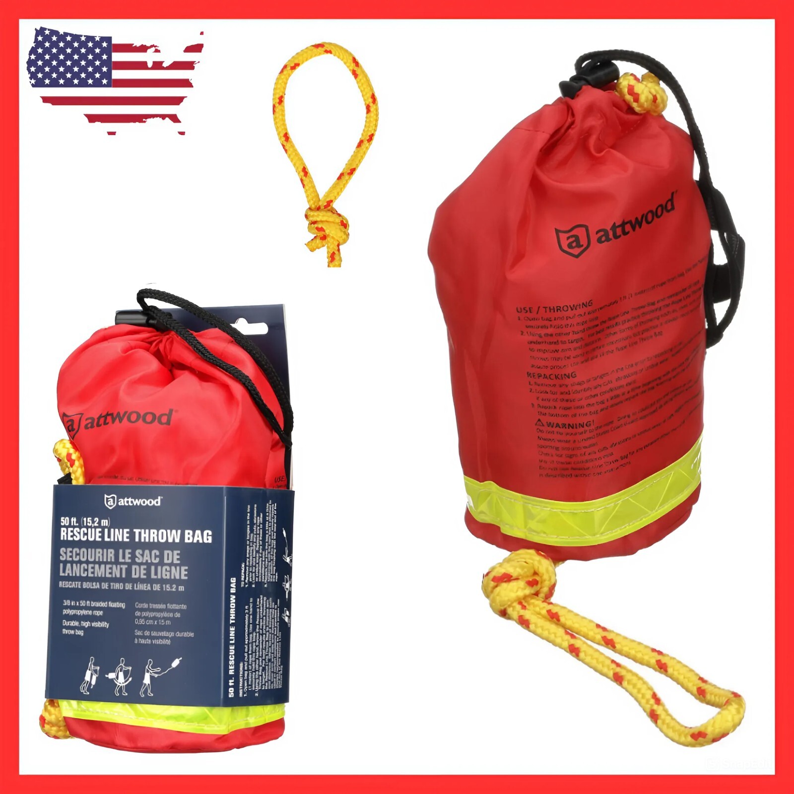 Attwood Water Rescue Line Throw Bag, red, 50 | Grelly USA
