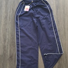 Womens S Blue Track Pants White Piping Elasti...