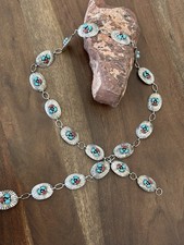 Native American Turquoise Coral Link Chain Concho Belt Sterling Silver
