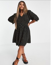 Madewell Lucie swing dress black gold dot womens xl smocked flirty mini viscose